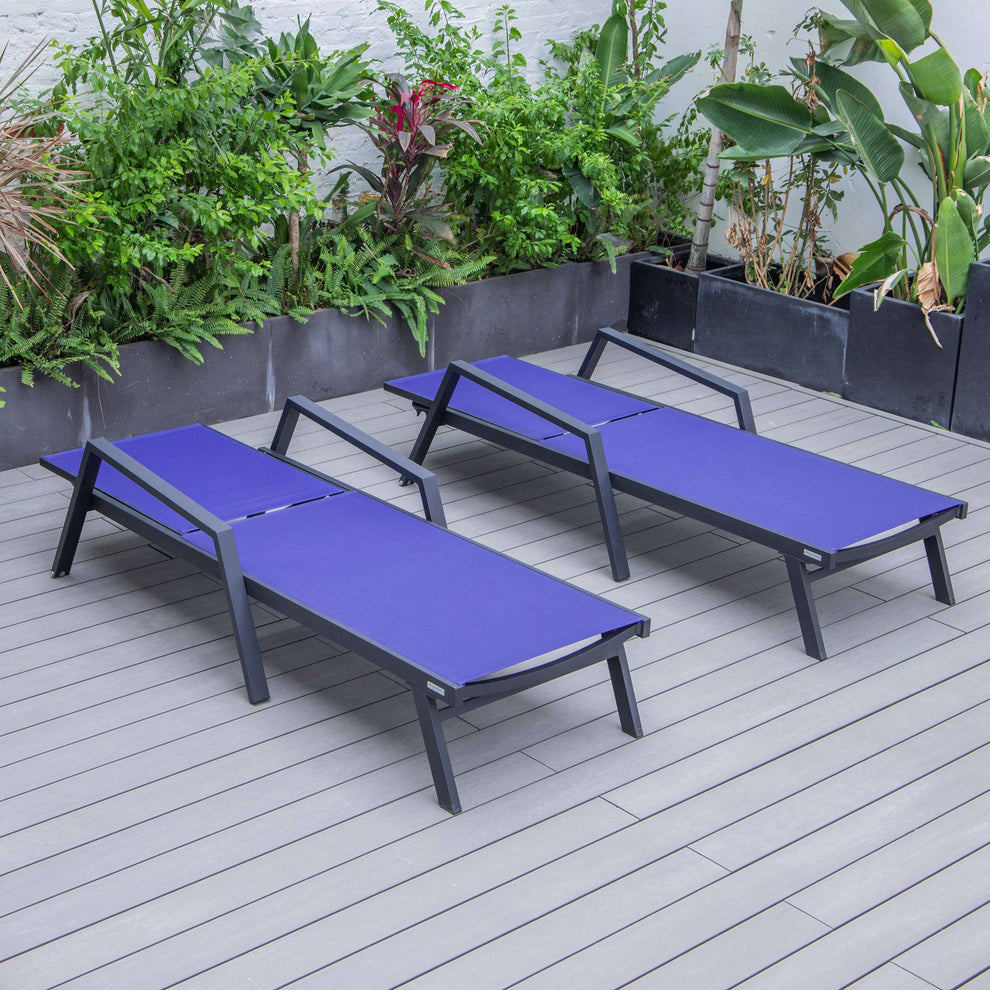 LeisureMod Marlin Patio Chaise Lounge Chair With Armrests in Black Aluminum Frame, Set of 2 | Outdoor Chaise Lounges | Modishstore - 78