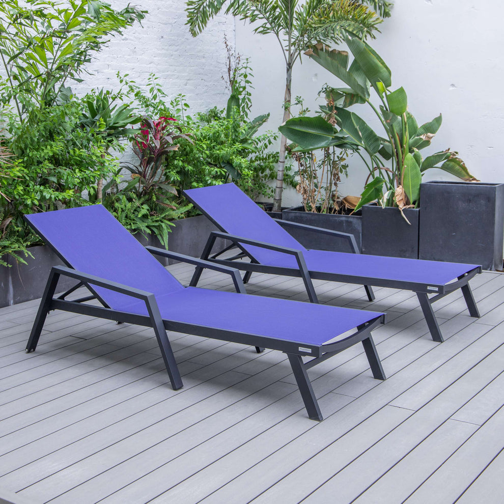 LeisureMod Marlin Patio Chaise Lounge Chair With Armrests in Black Aluminum Frame, Set of 2 | Outdoor Chaise Lounges | Modishstore - 82