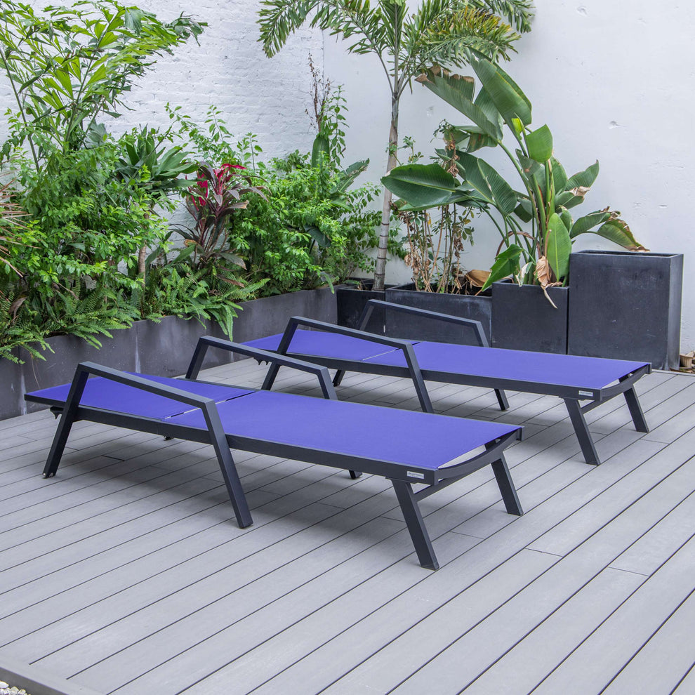 LeisureMod Marlin Patio Chaise Lounge Chair With Armrests in Black Aluminum Frame, Set of 2 | Outdoor Chaise Lounges | Modishstore - 81
