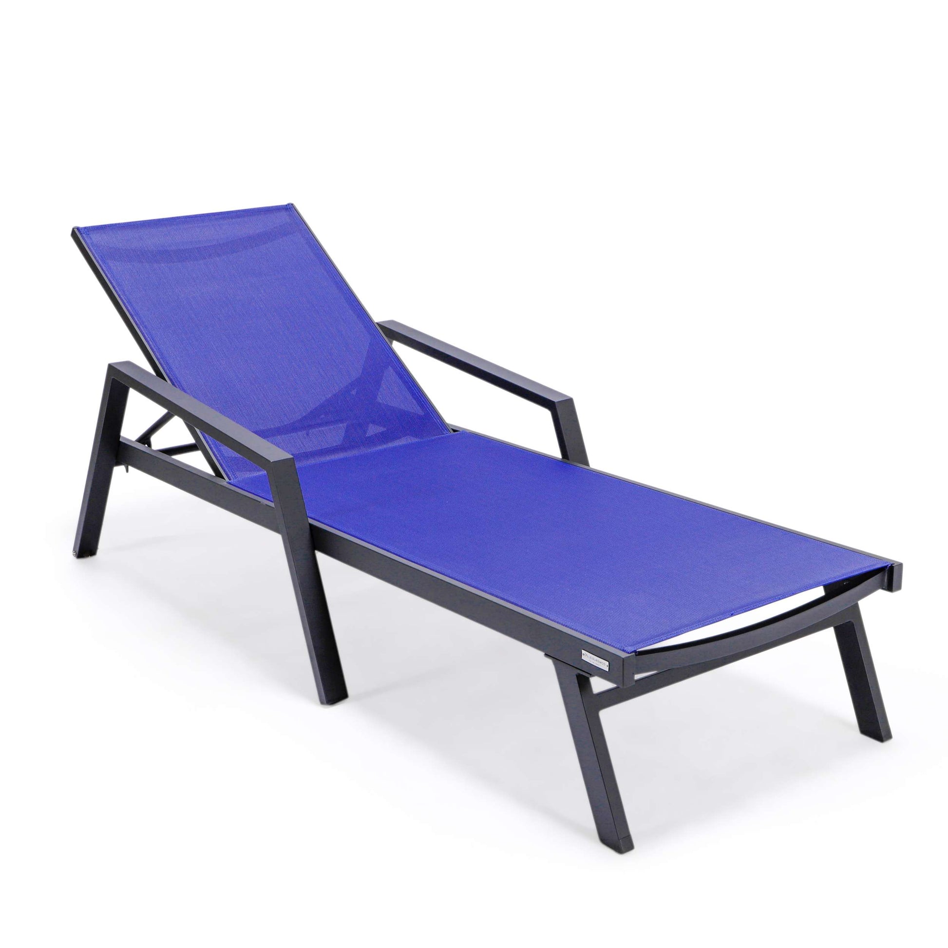 LeisureMod Marlin Patio Chaise Lounge Chair With Armrests in Black Aluminum Frame, Set of 2 | Outdoor Chaise Lounges | Modishstore - 89