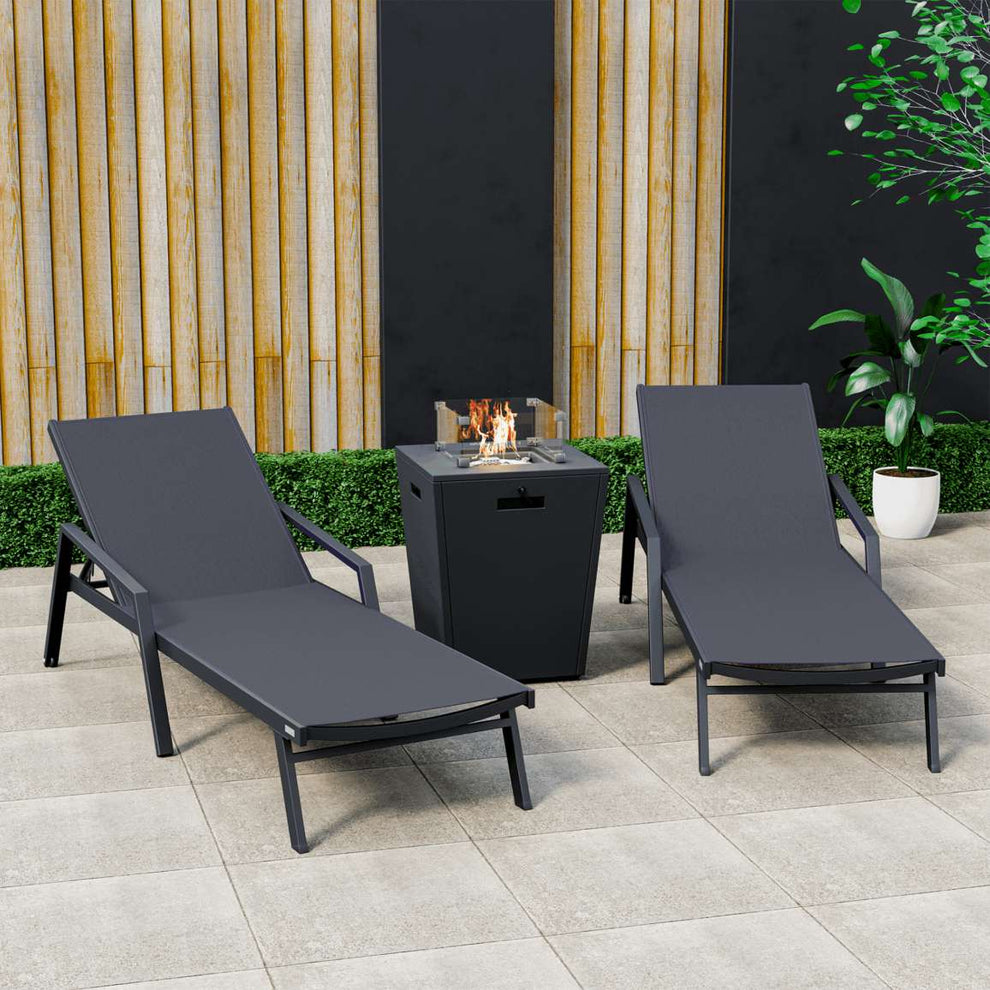 LeisureMod Marlin Patio Chaise Lounge Chair With Armrests in Black Aluminum Frame, Set of 2 | Outdoor Chaise Lounges | Modishstore