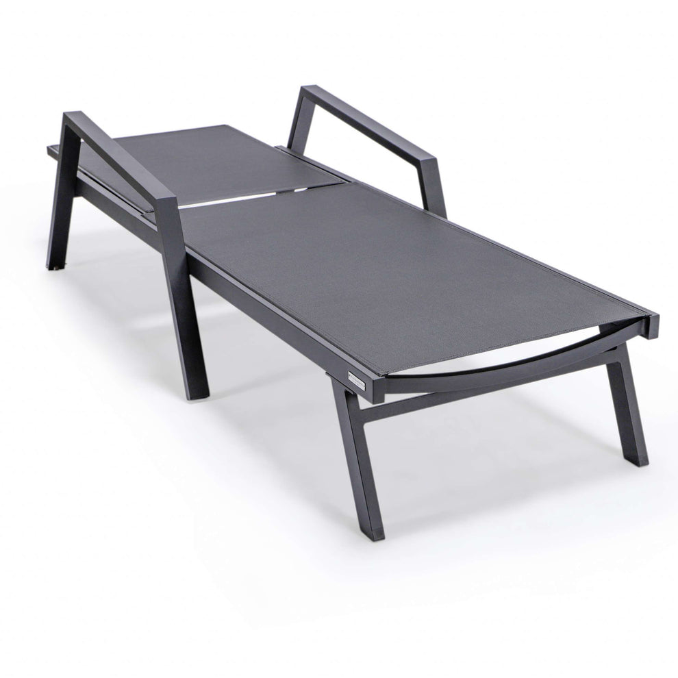 LeisureMod Marlin Patio Chaise Lounge Chair With Armrests in Black Aluminum Frame, Set of 2 | Outdoor Chaise Lounges | Modishstore - 11