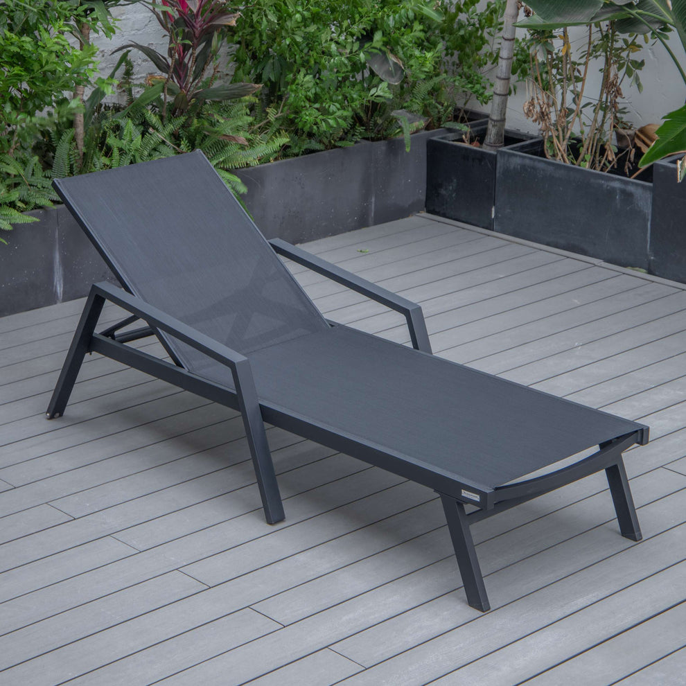 LeisureMod Marlin Patio Chaise Lounge Chair With Armrests in Black Aluminum Frame, Set of 2 | Outdoor Chaise Lounges | Modishstore - 15