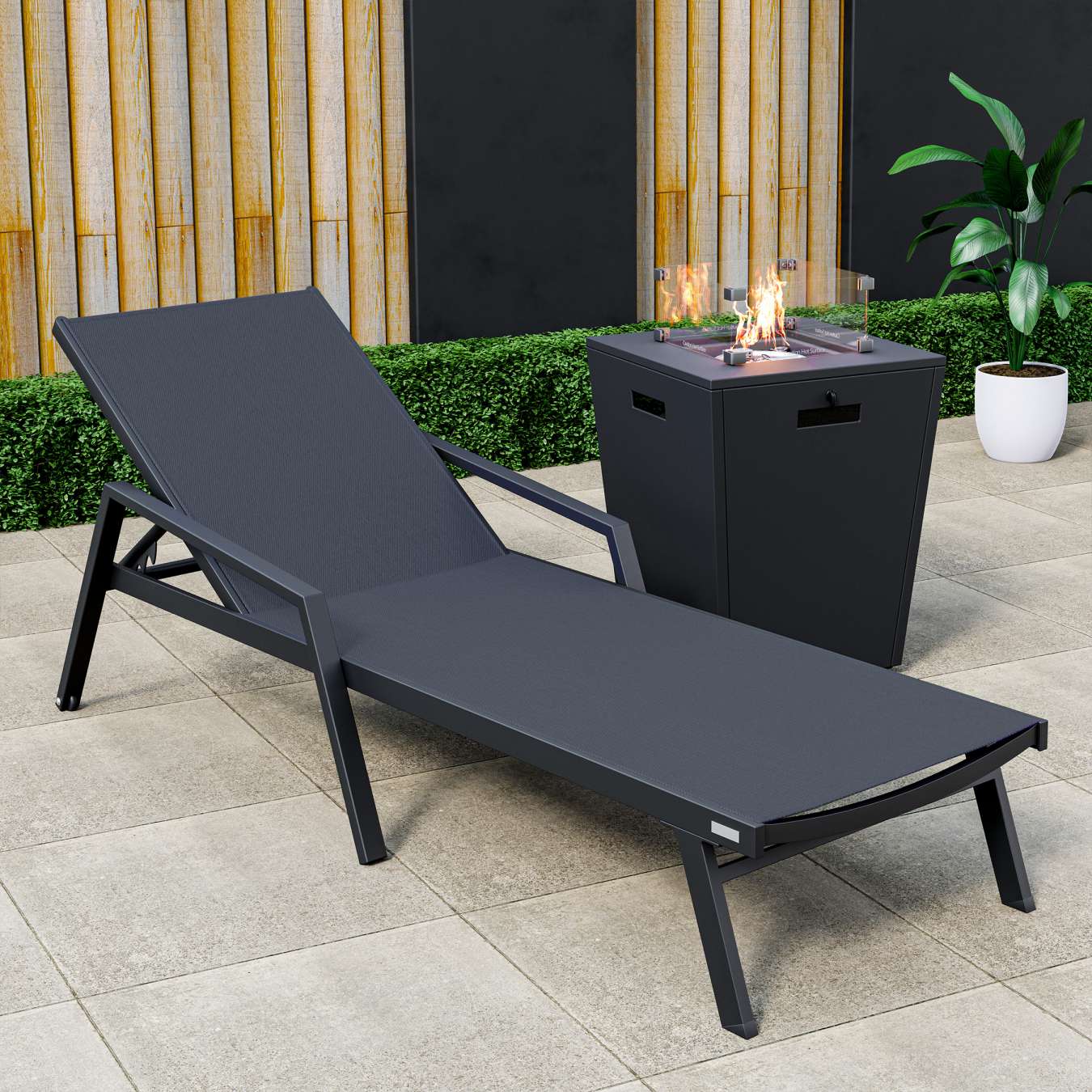LeisureMod Marlin Modern Black Aluminum Outdoor Patio Chaise Lounge Chair - MLABLCF21-77BL | Outdoor Chaise Lounges | Modishstore