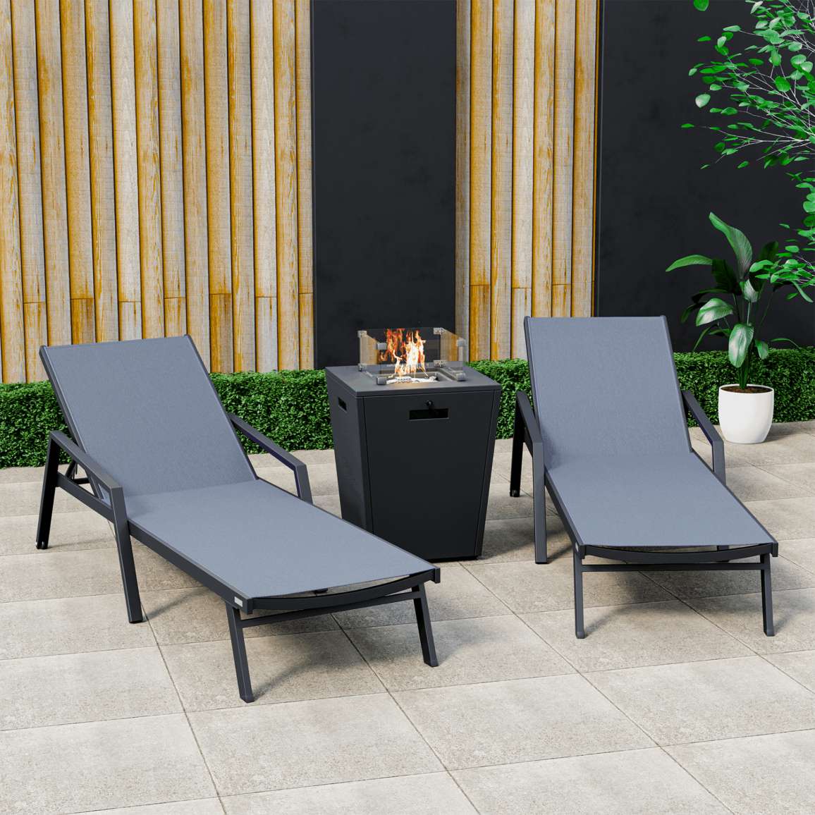 LeisureMod Marlin Patio Chaise Lounge Chair With Armrests in Black Aluminum Frame, Set of 2 | Outdoor Chaise Lounges | Modishstore - 23