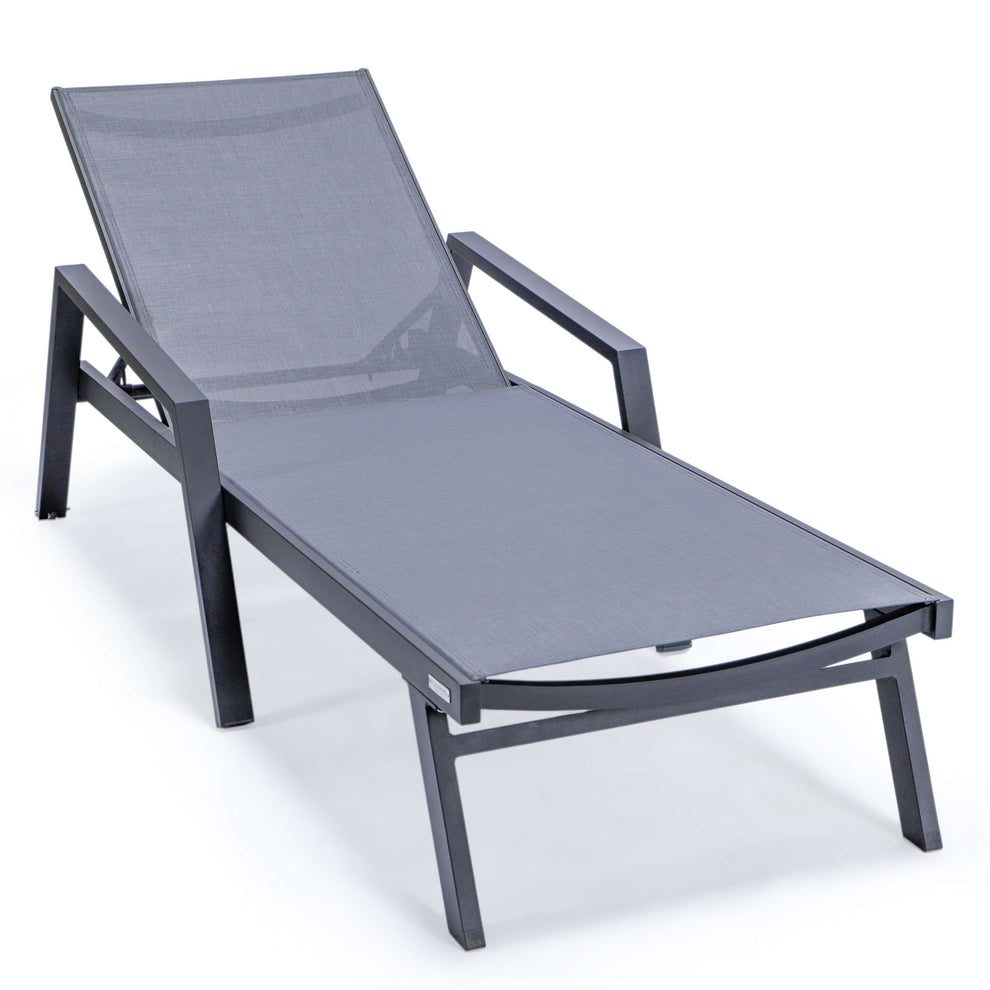 LeisureMod Marlin Patio Chaise Lounge Chair With Armrests in Black Aluminum Frame, Set of 2 | Outdoor Chaise Lounges | Modishstore - 34