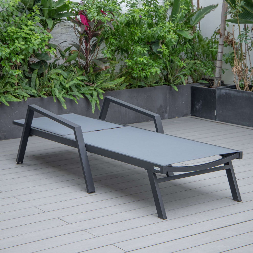 LeisureMod Marlin Patio Chaise Lounge Chair With Armrests in Black Aluminum Frame, Set of 2 | Outdoor Chaise Lounges | Modishstore - 40