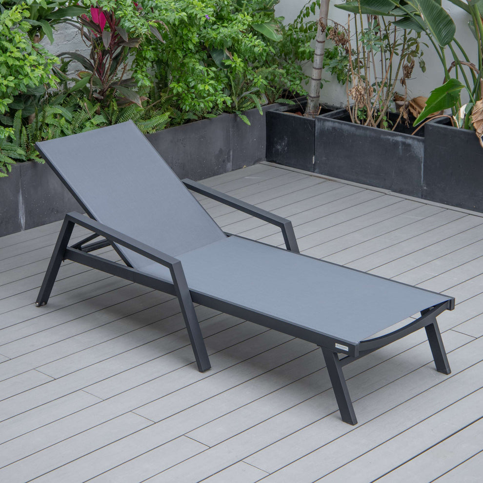 LeisureMod Marlin Patio Chaise Lounge Chair With Armrests in Black Aluminum Frame, Set of 2 | Outdoor Chaise Lounges | Modishstore - 39