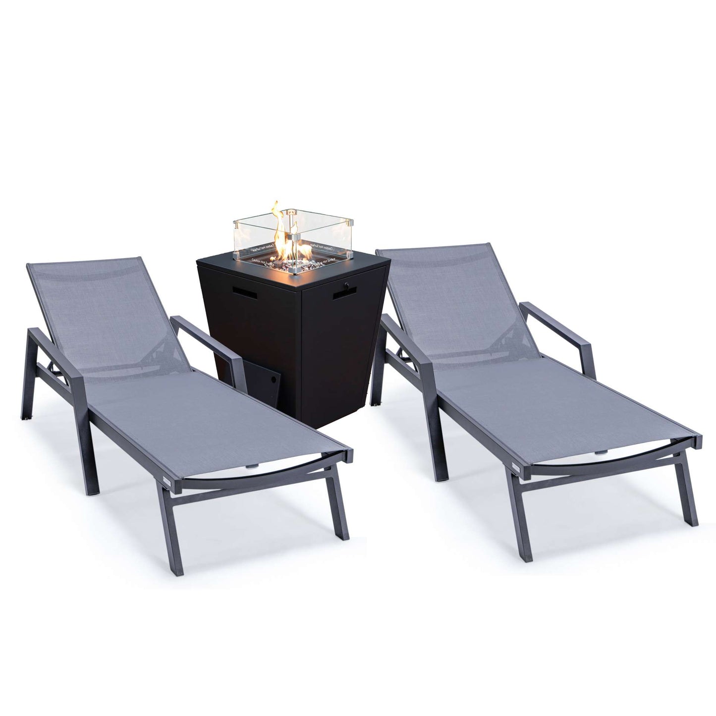 LeisureMod Marlin Patio Chaise Lounge Chair With Armrests in Black Aluminum Frame, Set of 2 | Outdoor Chaise Lounges | Modishstore - 25