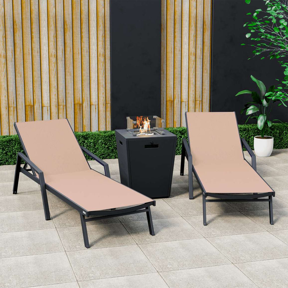 LeisureMod Marlin Patio Chaise Lounge Chair With Armrests in Black Aluminum Frame, Set of 2 | Outdoor Chaise Lounges | Modishstore - 50