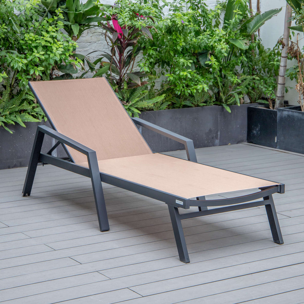 LeisureMod Marlin Patio Chaise Lounge Chair With Armrests in Black Aluminum Frame, Set of 2 | Outdoor Chaise Lounges | Modishstore - 65