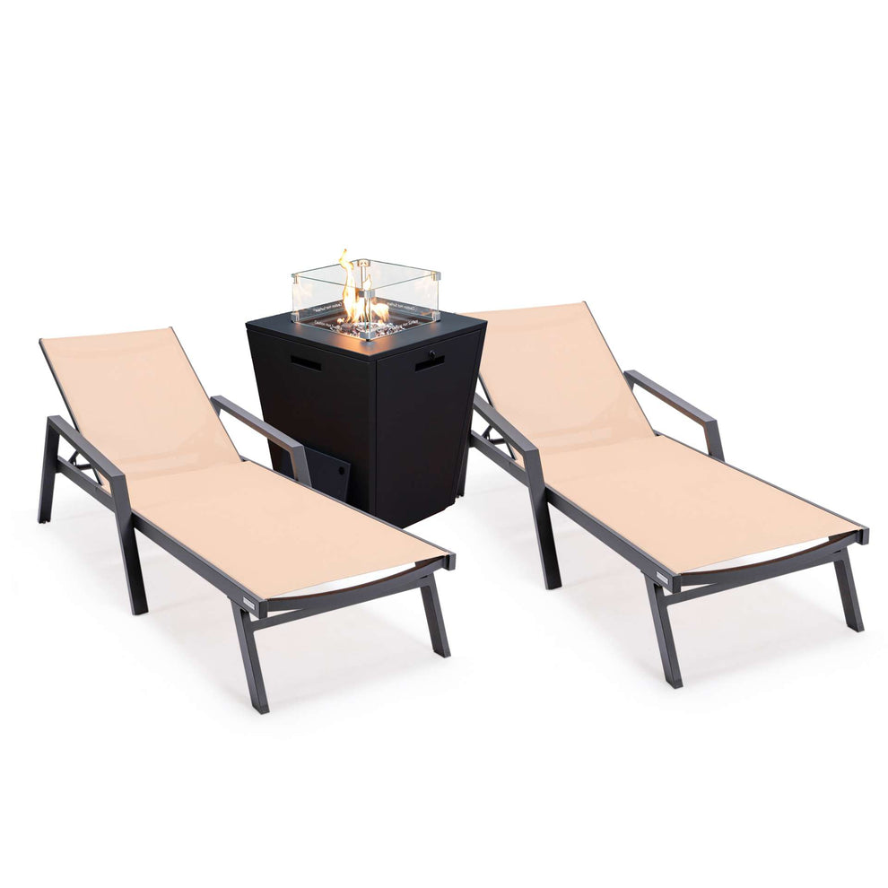 LeisureMod Marlin Patio Chaise Lounge Chair With Armrests in Black Aluminum Frame, Set of 2 | Outdoor Chaise Lounges | Modishstore - 53