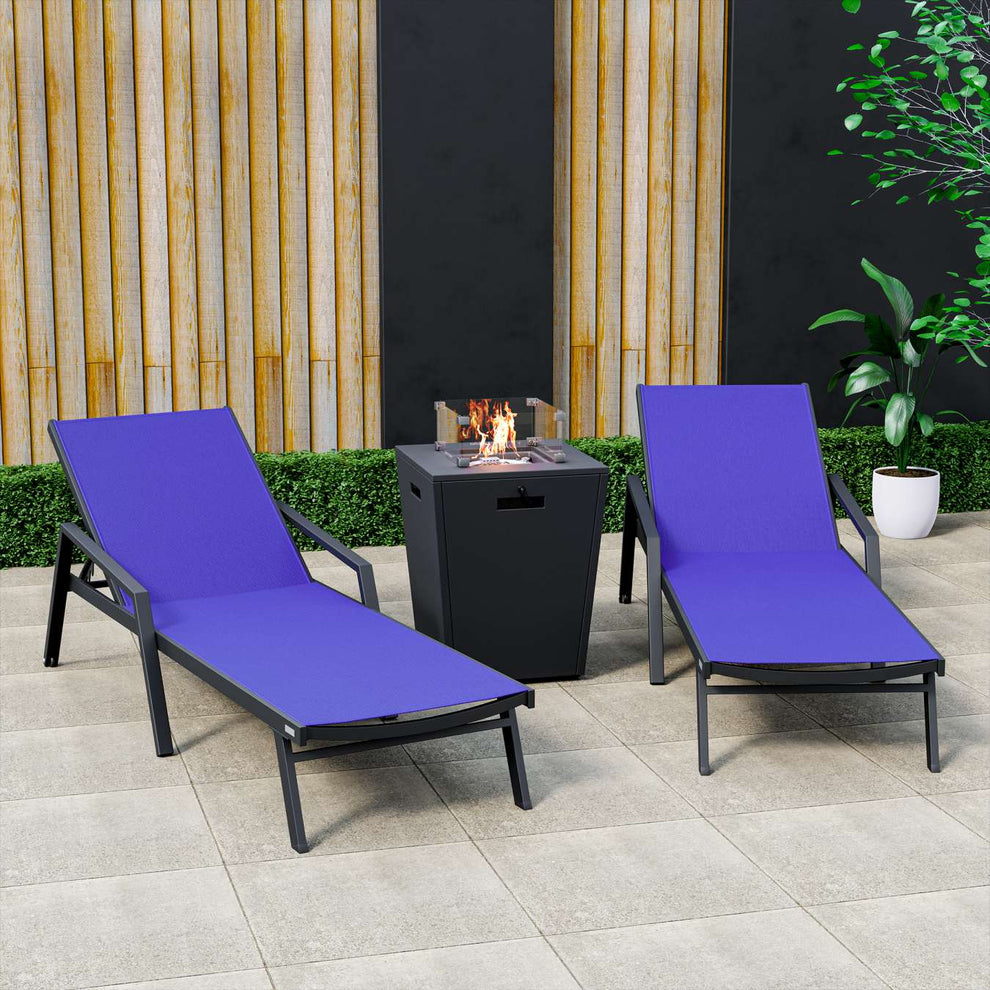 LeisureMod Marlin Patio Chaise Lounge Chair With Armrests in Black Aluminum Frame, Set of 2 | Outdoor Chaise Lounges | Modishstore - 76