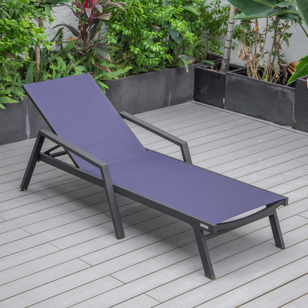 LeisureMod Marlin Patio Chaise Lounge Chair With Armrests in Black Aluminum Frame, Set of 2 | Outdoor Chaise Lounges | Modishstore - 83
