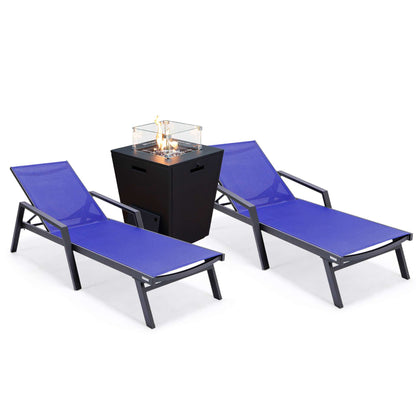 LeisureMod Marlin Patio Chaise Lounge Chair With Armrests in Black Aluminum Frame, Set of 2 | Outdoor Chaise Lounges | Modishstore - 79