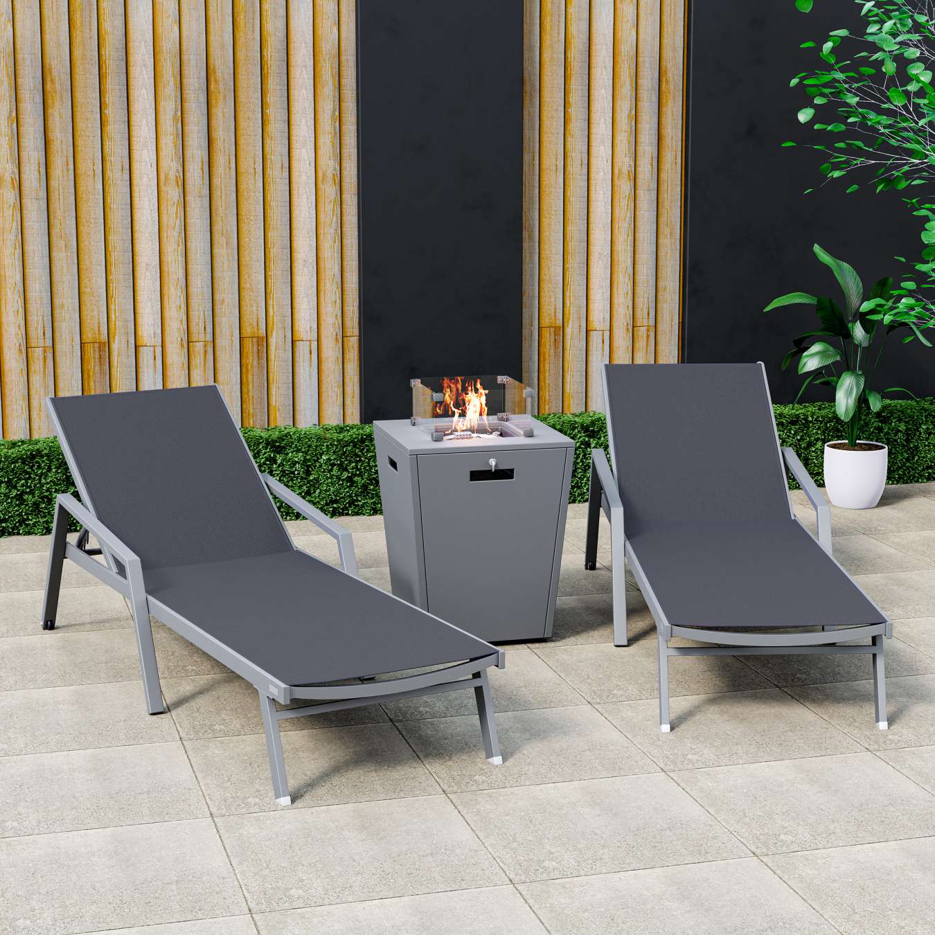 LeisureMod Marlin Modern Aluminum Outdoor Patio Chaise Lounge Chair With Arms Set of 2 - MLAGRCF21-77BL2 | Outdoor Chaise Lounges | Modishstore