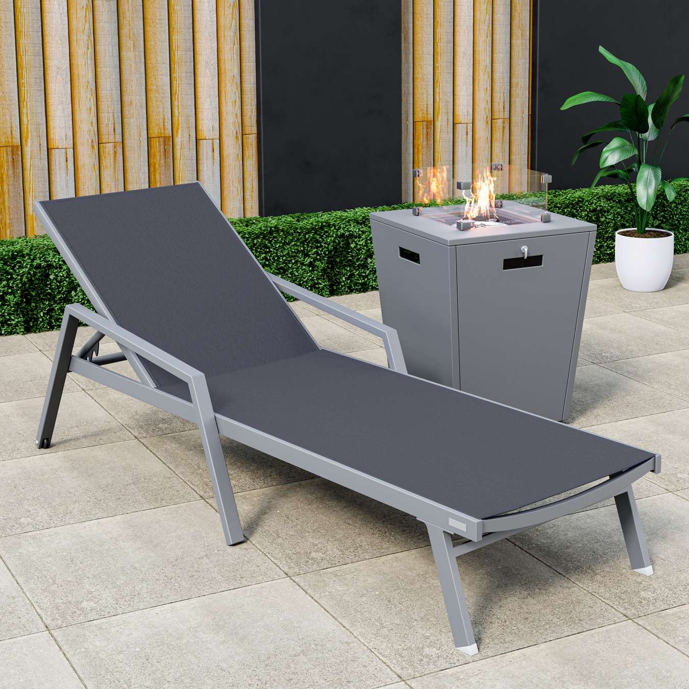 LeisureMod Marlin Modern Grey Aluminum Outdoor Patio Chaise Lounge Chair - MLAGRCF21-77BL | Outdoor Chaise Lounges | Modishstore