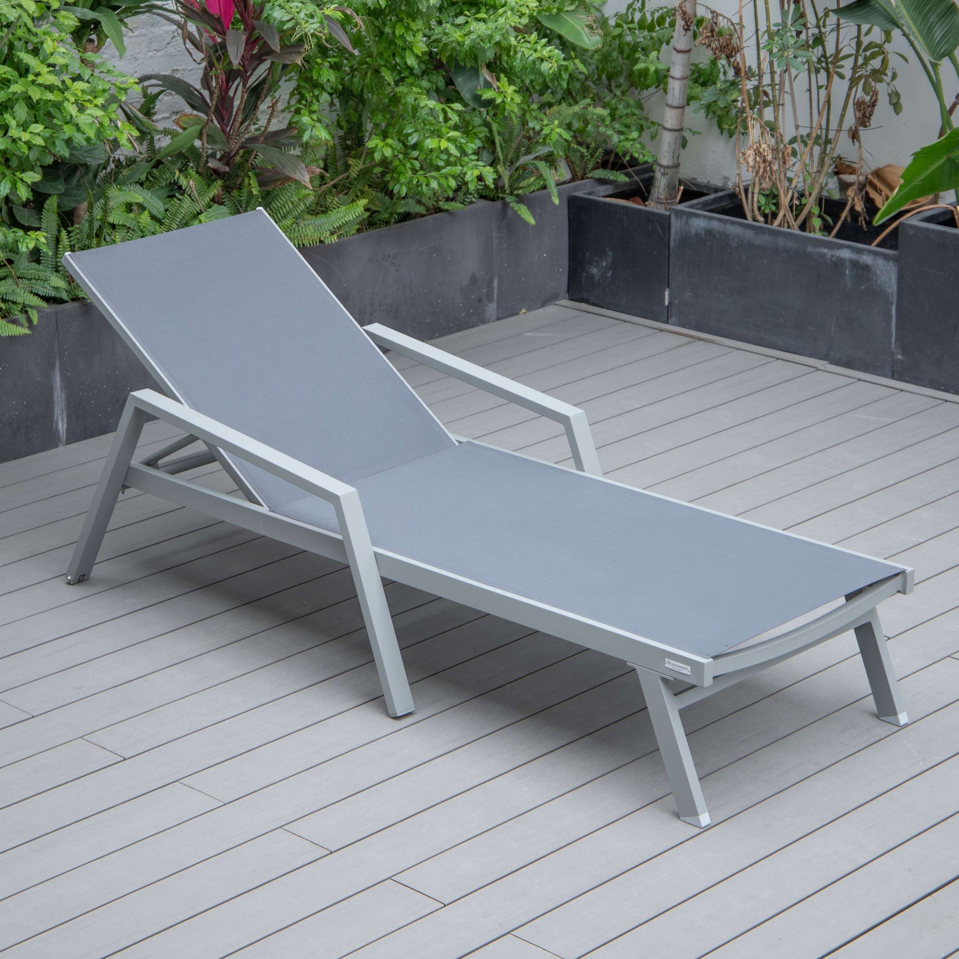 LeisureMod Marlin Modern Grey Aluminum Outdoor Patio Chaise Lounge Chair - MLAGRCF21-77BL | Outdoor Chaise Lounges | Modishstore - 58