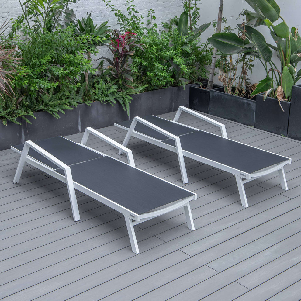 LeisureMod Marlin Patio Chaise Lounge Chair With Armrests in White Aluminum Frame, Set of 2 | Outdoor Chaise Lounges | Modishstore - 4
