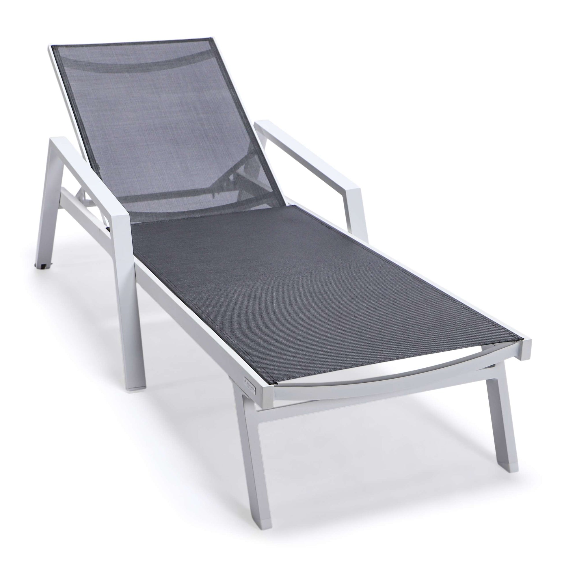 LeisureMod Marlin Patio Chaise Lounge Chair With Armrests in White Aluminum Frame, Set of 2 | Outdoor Chaise Lounges | Modishstore - 9