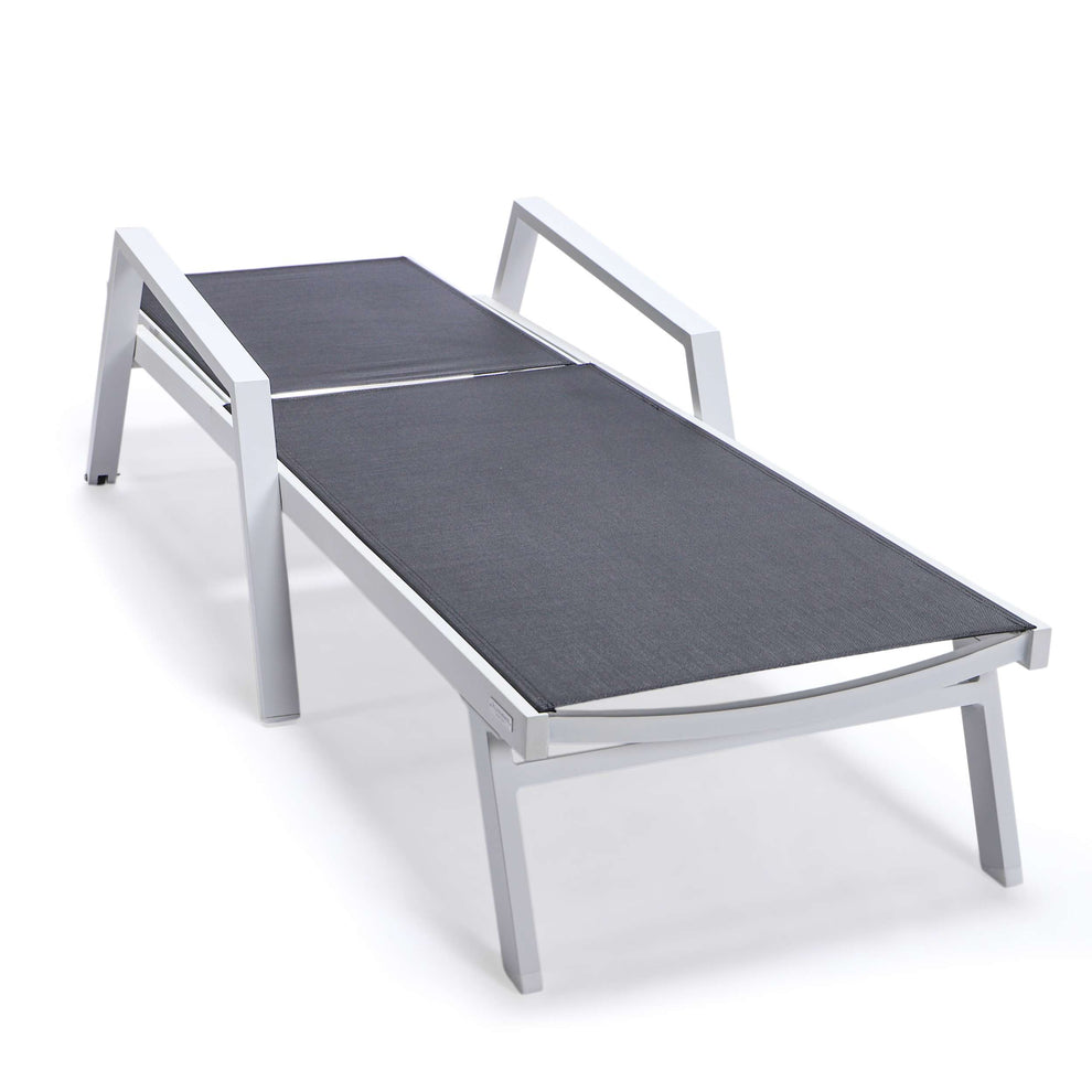 LeisureMod Marlin Patio Chaise Lounge Chair With Armrests in White Aluminum Frame, Set of 2 | Outdoor Chaise Lounges | Modishstore - 8