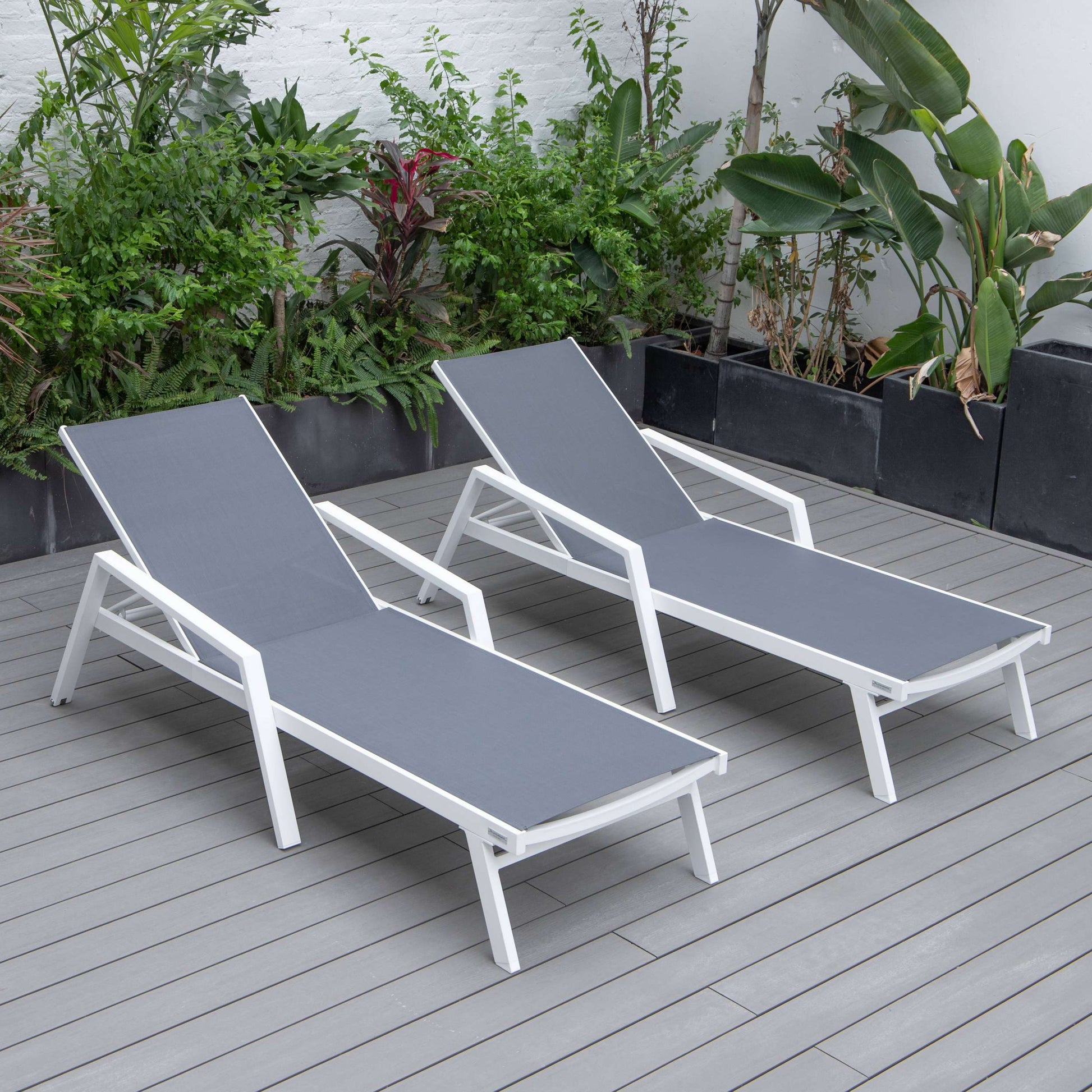LeisureMod Marlin Patio Chaise Lounge Chair With Armrests in White Aluminum Frame, Set of 2 | Outdoor Chaise Lounges | Modishstore - 21