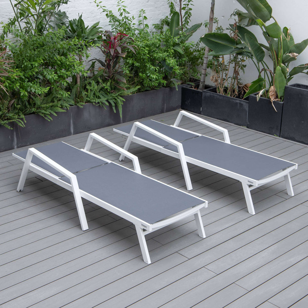 LeisureMod Marlin Patio Chaise Lounge Chair With Armrests in White Aluminum Frame, Set of 2 | Outdoor Chaise Lounges | Modishstore - 22
