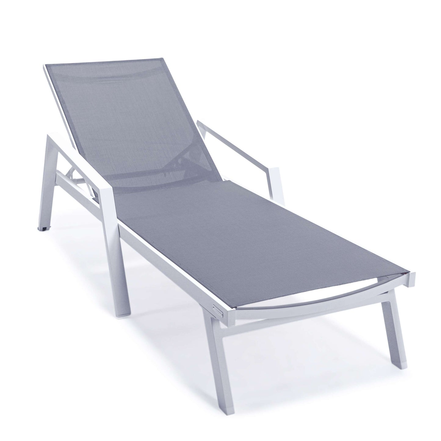 LeisureMod Marlin Patio Chaise Lounge Chair With Armrests in White Aluminum Frame, Set of 2 | Outdoor Chaise Lounges | Modishstore - 25