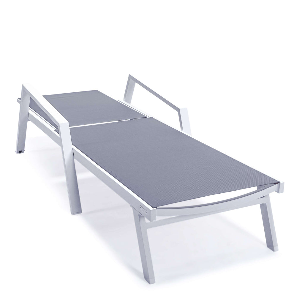 LeisureMod Marlin Patio Chaise Lounge Chair With Armrests in White Aluminum Frame, Set of 2 | Outdoor Chaise Lounges | Modishstore - 26
