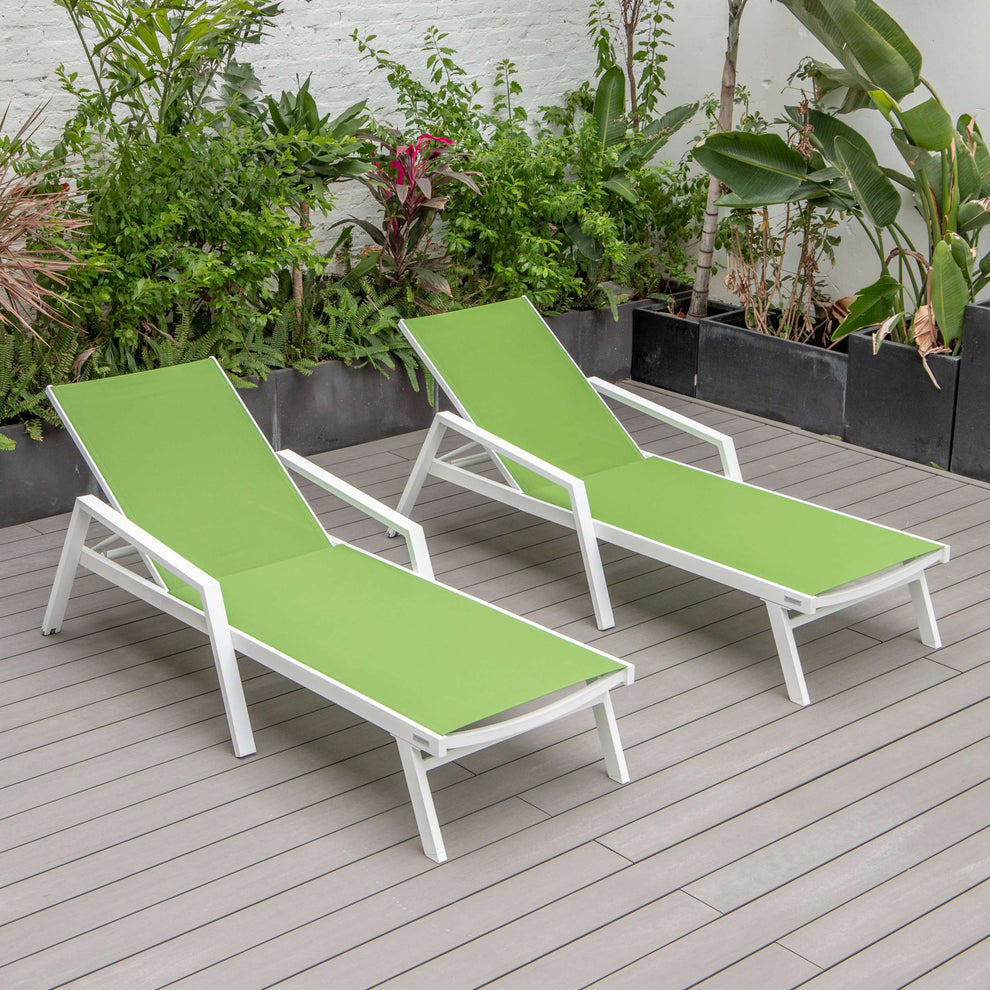 LeisureMod Marlin Patio Chaise Lounge Chair With Armrests in White Aluminum Frame, Set of 2 | Outdoor Chaise Lounges | Modishstore - 44