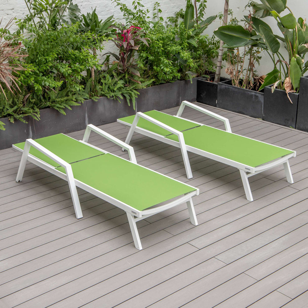 LeisureMod Marlin Patio Chaise Lounge Chair With Armrests in White Aluminum Frame, Set of 2 | Outdoor Chaise Lounges | Modishstore - 45