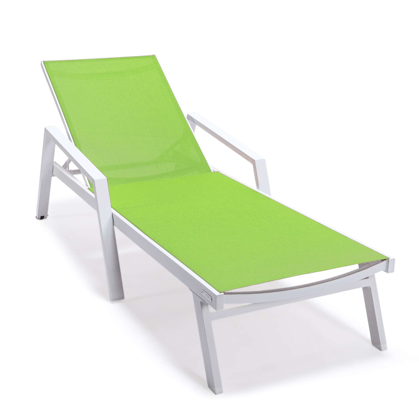 LeisureMod Marlin Patio Chaise Lounge Chair With Armrests in White Aluminum Frame, Set of 2 | Outdoor Chaise Lounges | Modishstore - 48