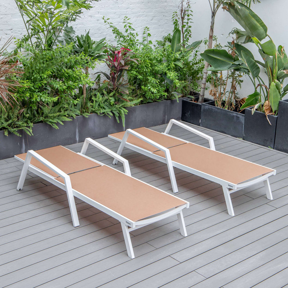 LeisureMod Marlin Patio Chaise Lounge Chair With Armrests in White Aluminum Frame, Set of 2 | Outdoor Chaise Lounges | Modishstore - 68