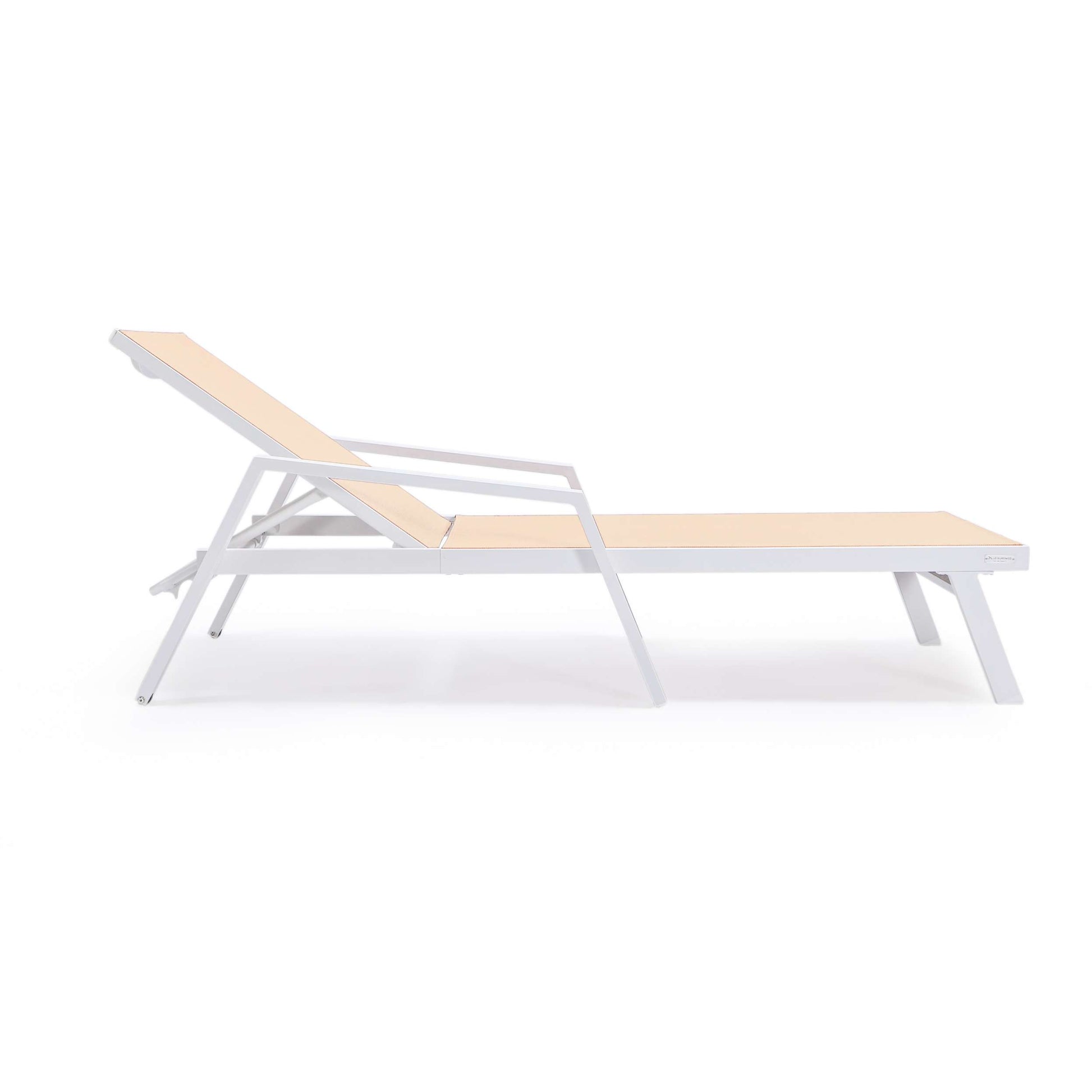 LeisureMod Marlin Patio Chaise Lounge Chair With Armrests in White Aluminum Frame, Set of 2 | Outdoor Chaise Lounges | Modishstore - 74