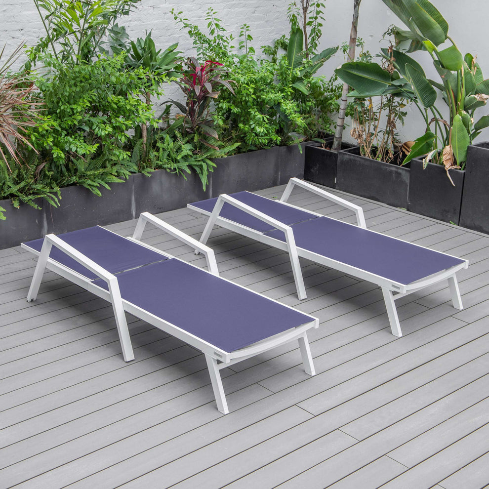 LeisureMod Marlin Patio Chaise Lounge Chair With Armrests in White Aluminum Frame, Set of 2 | Outdoor Chaise Lounges | Modishstore - 92