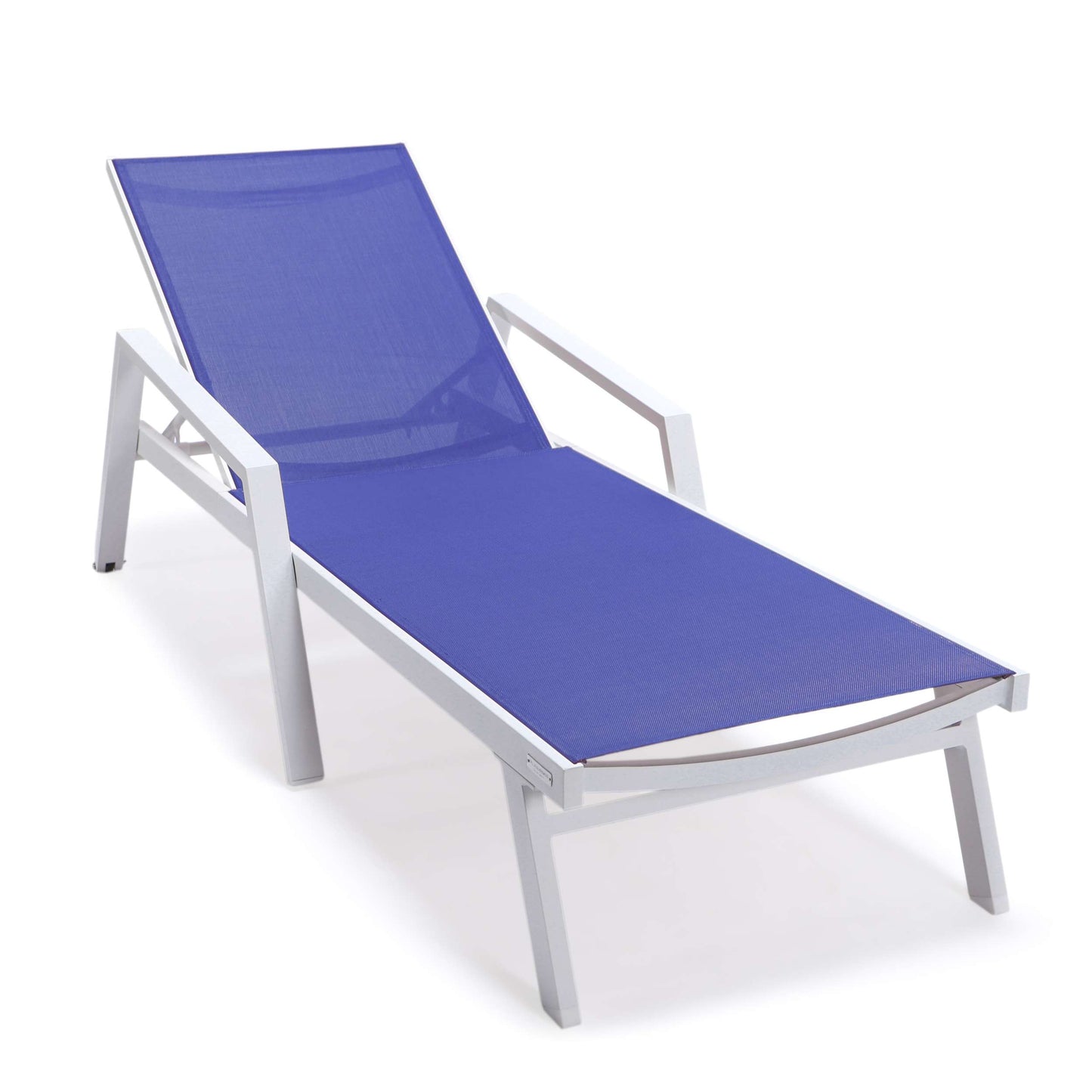 LeisureMod Marlin Patio Chaise Lounge Chair With Armrests in White Aluminum Frame, Set of 2 | Outdoor Chaise Lounges | Modishstore - 95