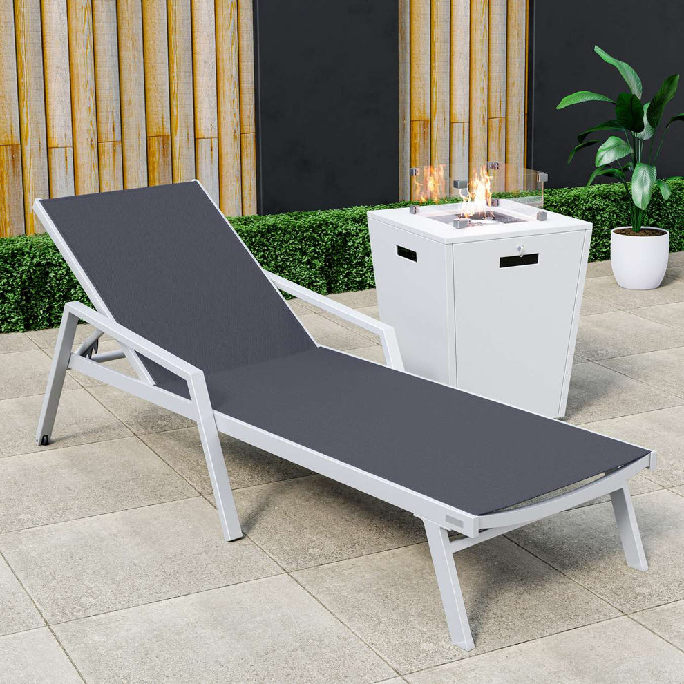 LeisureMod Marlin Modern White Aluminum Outdoor Patio Chaise Lounge Chair - MLAWCF21-77BL | Outdoor Chaise Lounges | Modishstore