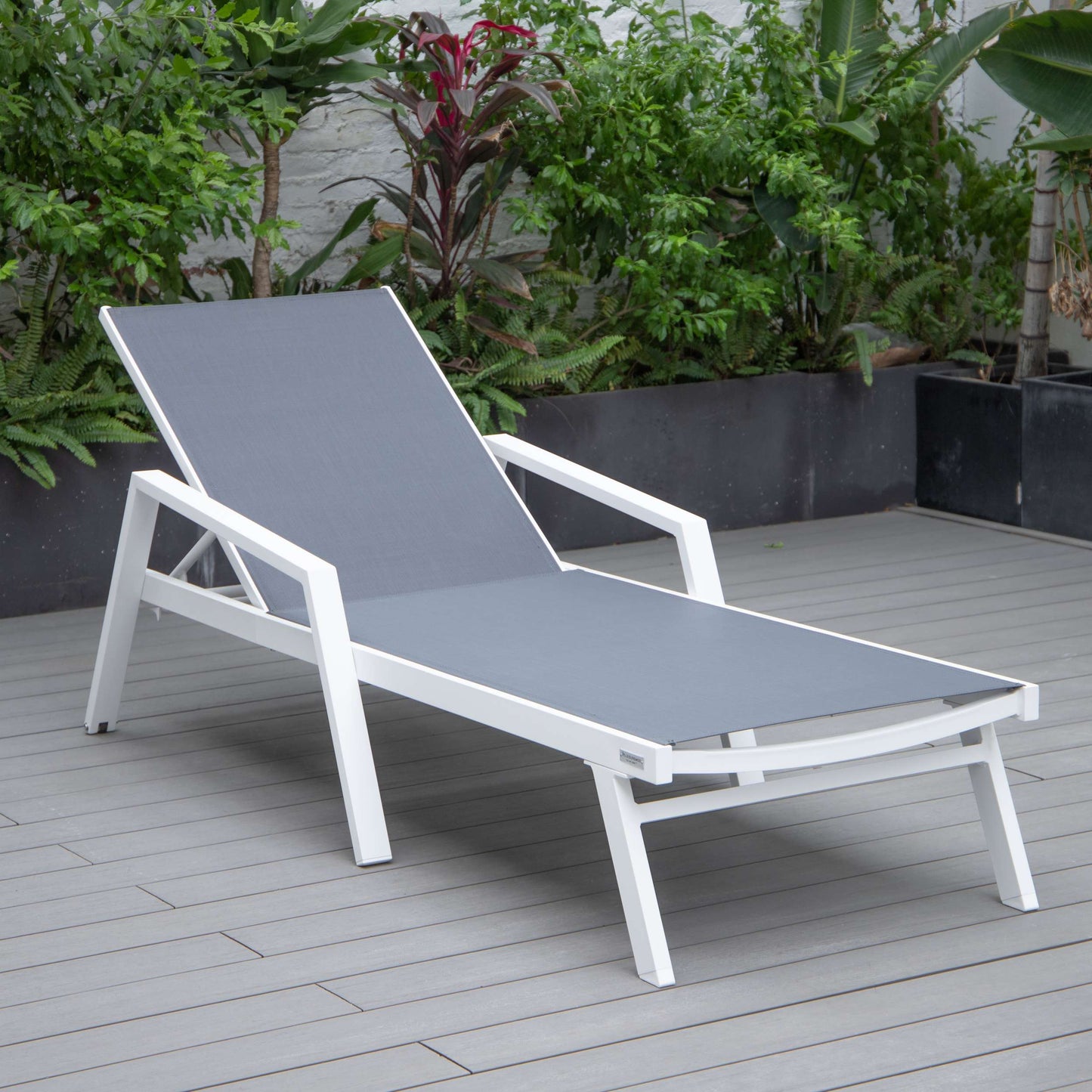 LeisureMod Marlin Patio Chaise Lounge Chair With Armrests in White Aluminum Frame, Set of 2 | Outdoor Chaise Lounges | Modishstore - 30