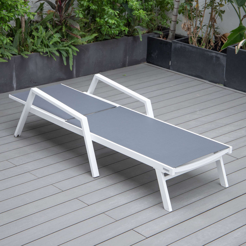 LeisureMod Marlin Patio Chaise Lounge Chair With Armrests in White Aluminum Frame, Set of 2 | Outdoor Chaise Lounges | Modishstore - 29