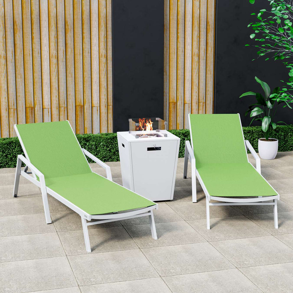 LeisureMod Marlin Patio Chaise Lounge Chair With Armrests in White Aluminum Frame, Set of 2 | Outdoor Chaise Lounges | Modishstore - 43