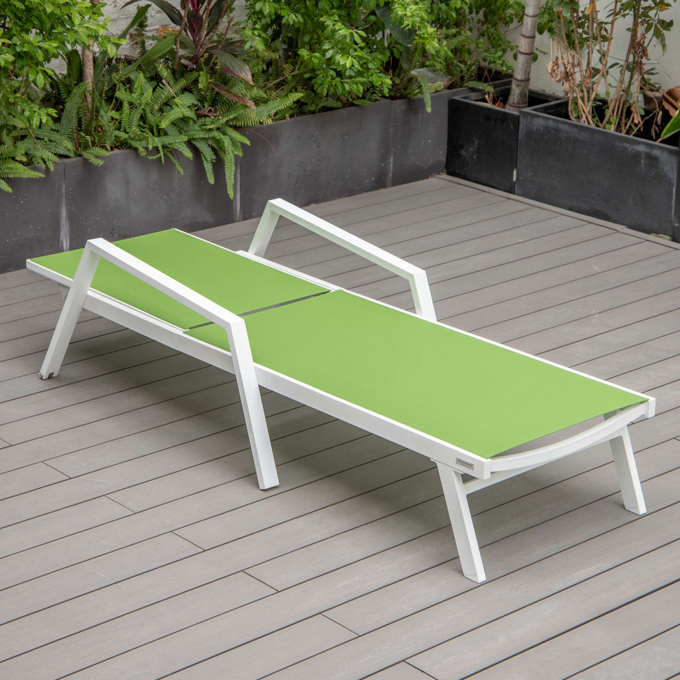 LeisureMod Marlin Patio Chaise Lounge Chair With Armrests in White Aluminum Frame, Set of 2 | Outdoor Chaise Lounges | Modishstore - 52
