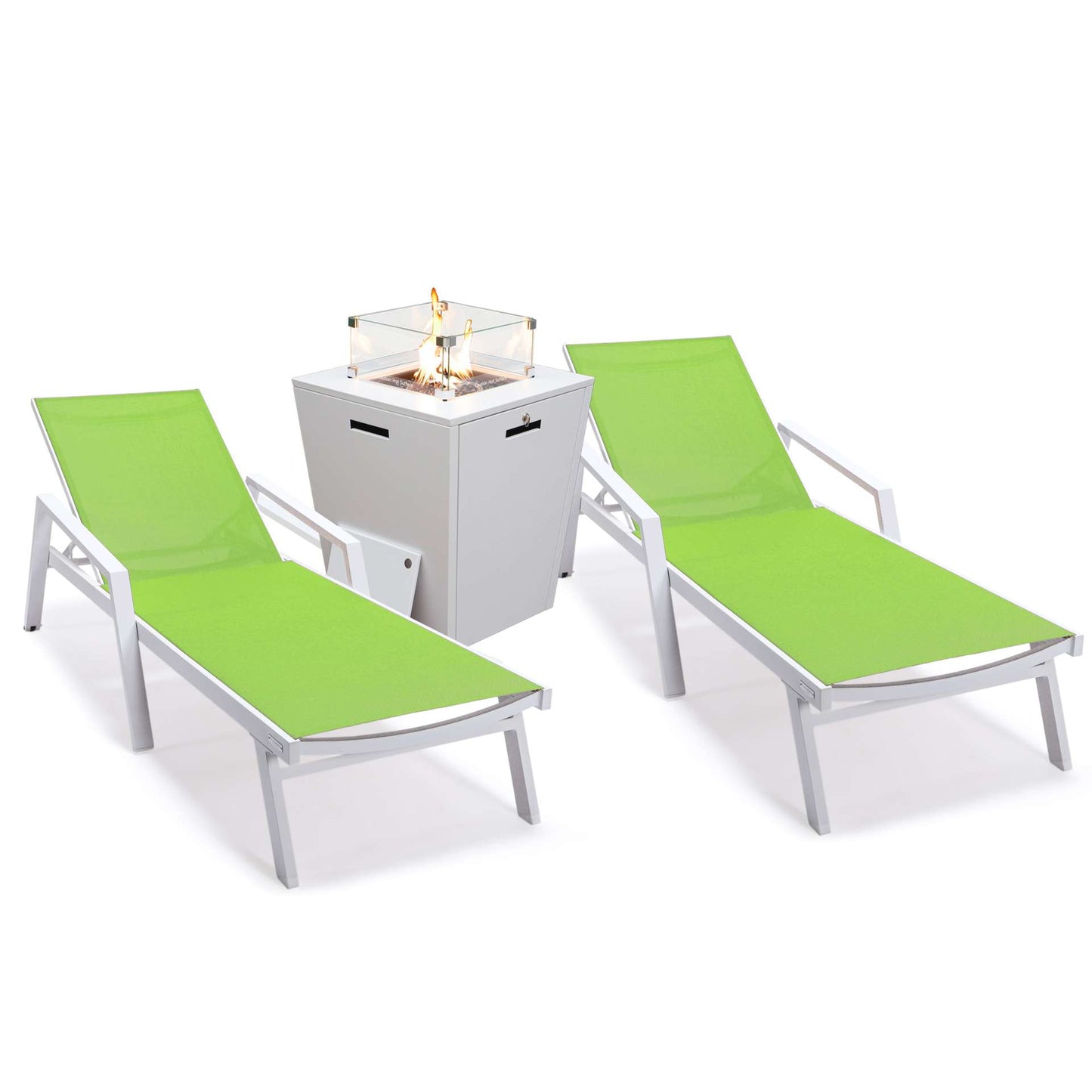 LeisureMod Marlin Patio Chaise Lounge Chair With Armrests in White Aluminum Frame, Set of 2 | Outdoor Chaise Lounges | Modishstore - 46
