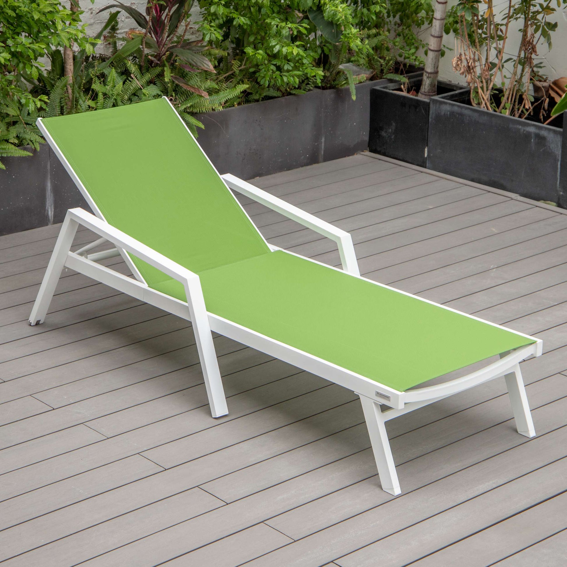 LeisureMod Marlin Modern White Aluminum Outdoor Patio Chaise Lounge Chair - MLAWCF21-77BL | Outdoor Chaise Lounges | Modishstore - 77