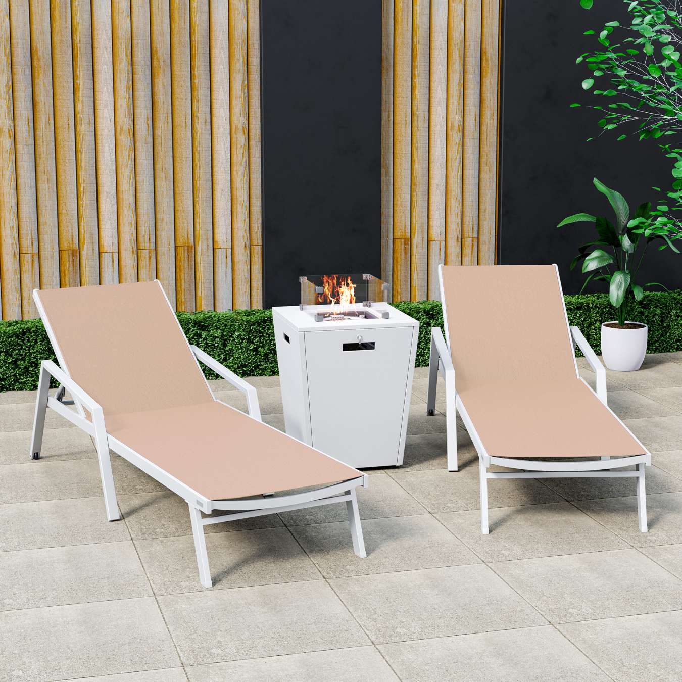 LeisureMod Marlin Patio Chaise Lounge Chair With Armrests in White Aluminum Frame, Set of 2 | Outdoor Chaise Lounges | Modishstore - 66