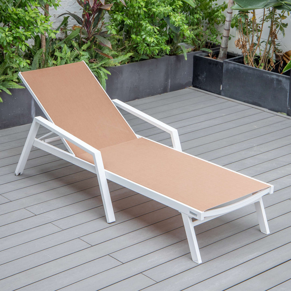 LeisureMod Marlin Patio Chaise Lounge Chair With Armrests in White Aluminum Frame, Set of 2 | Outdoor Chaise Lounges | Modishstore - 75