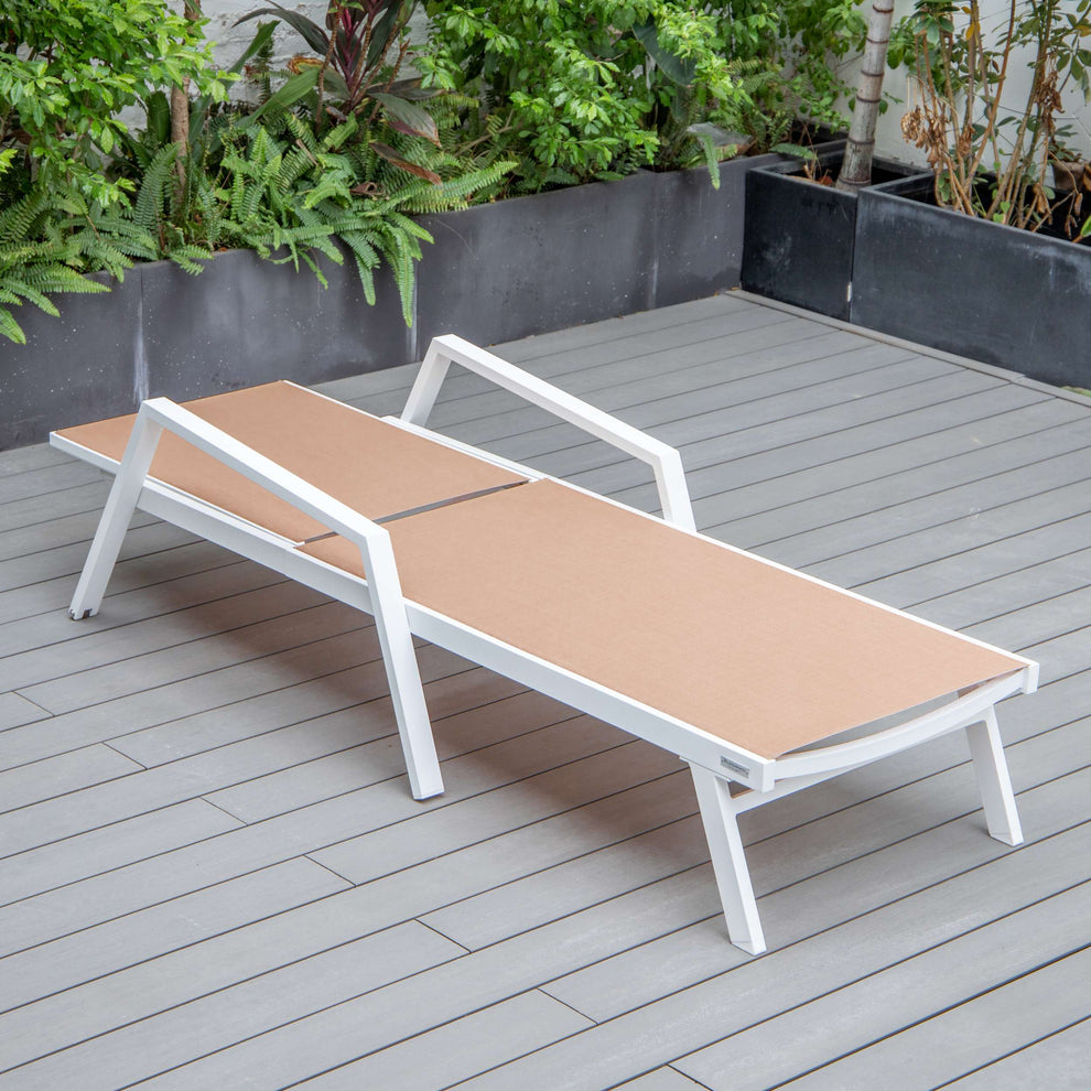 LeisureMod Marlin Patio Chaise Lounge Chair With Armrests in White Aluminum Frame, Set of 2 | Outdoor Chaise Lounges | Modishstore - 76