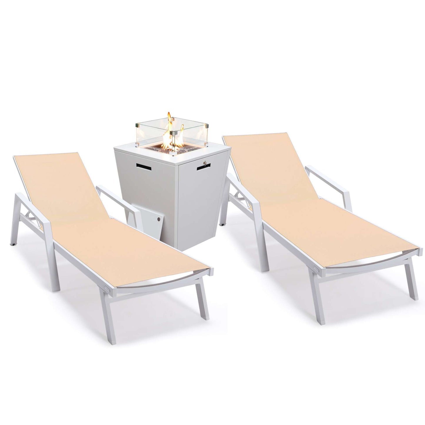 LeisureMod Marlin Patio Chaise Lounge Chair With Armrests in White Aluminum Frame, Set of 2 | Outdoor Chaise Lounges | Modishstore - 69