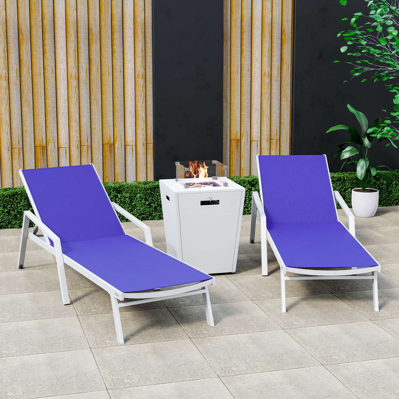 LeisureMod Marlin Patio Chaise Lounge Chair With Armrests in White Aluminum Frame, Set of 2 | Outdoor Chaise Lounges | Modishstore - 90