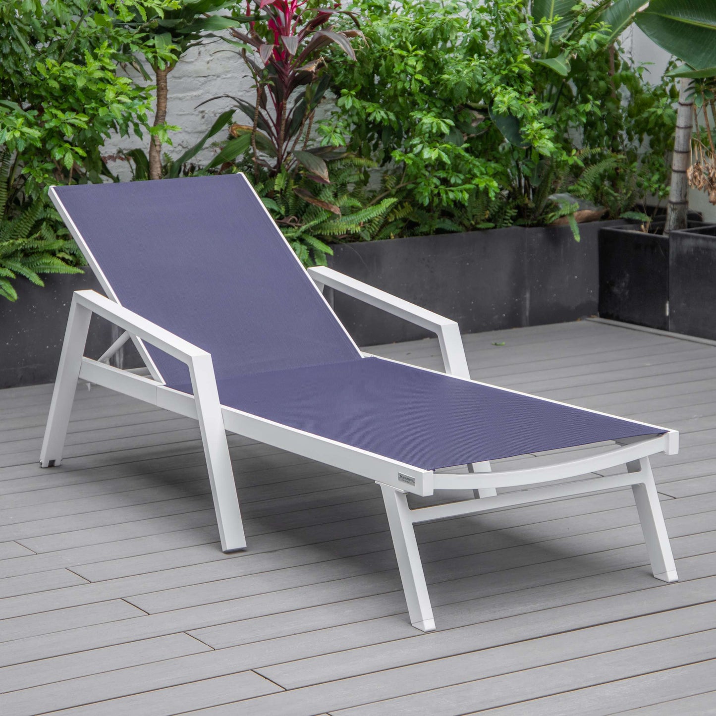 LeisureMod Marlin Patio Chaise Lounge Chair With Armrests in White Aluminum Frame, Set of 2 | Outdoor Chaise Lounges | Modishstore - 101
