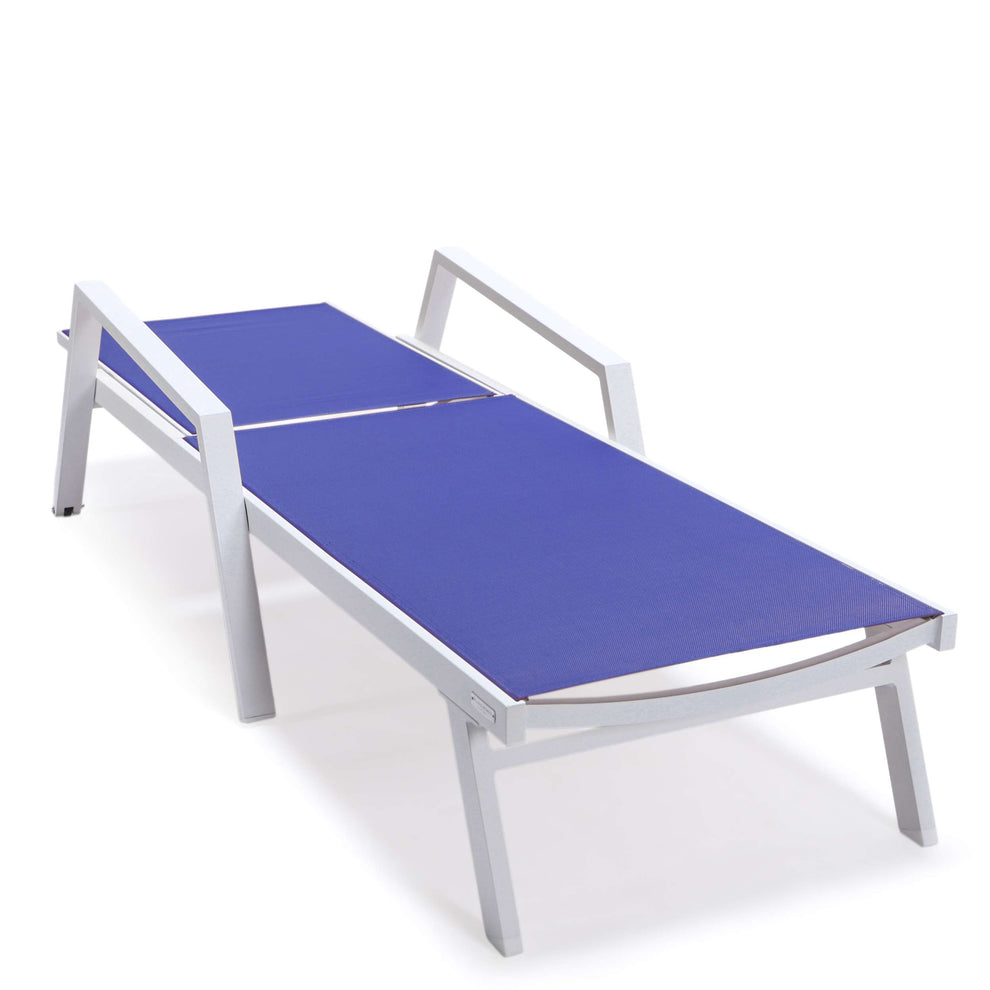 LeisureMod Marlin Patio Chaise Lounge Chair With Armrests in White Aluminum Frame, Set of 2 | Outdoor Chaise Lounges | Modishstore - 96